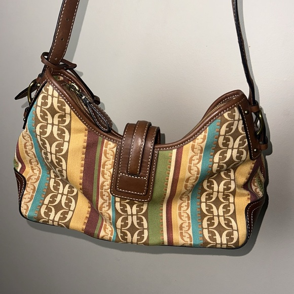 Fossil‎ Shoulder Bag Brown Leather Monogram and Striped Canvas - Picture 5 of 15